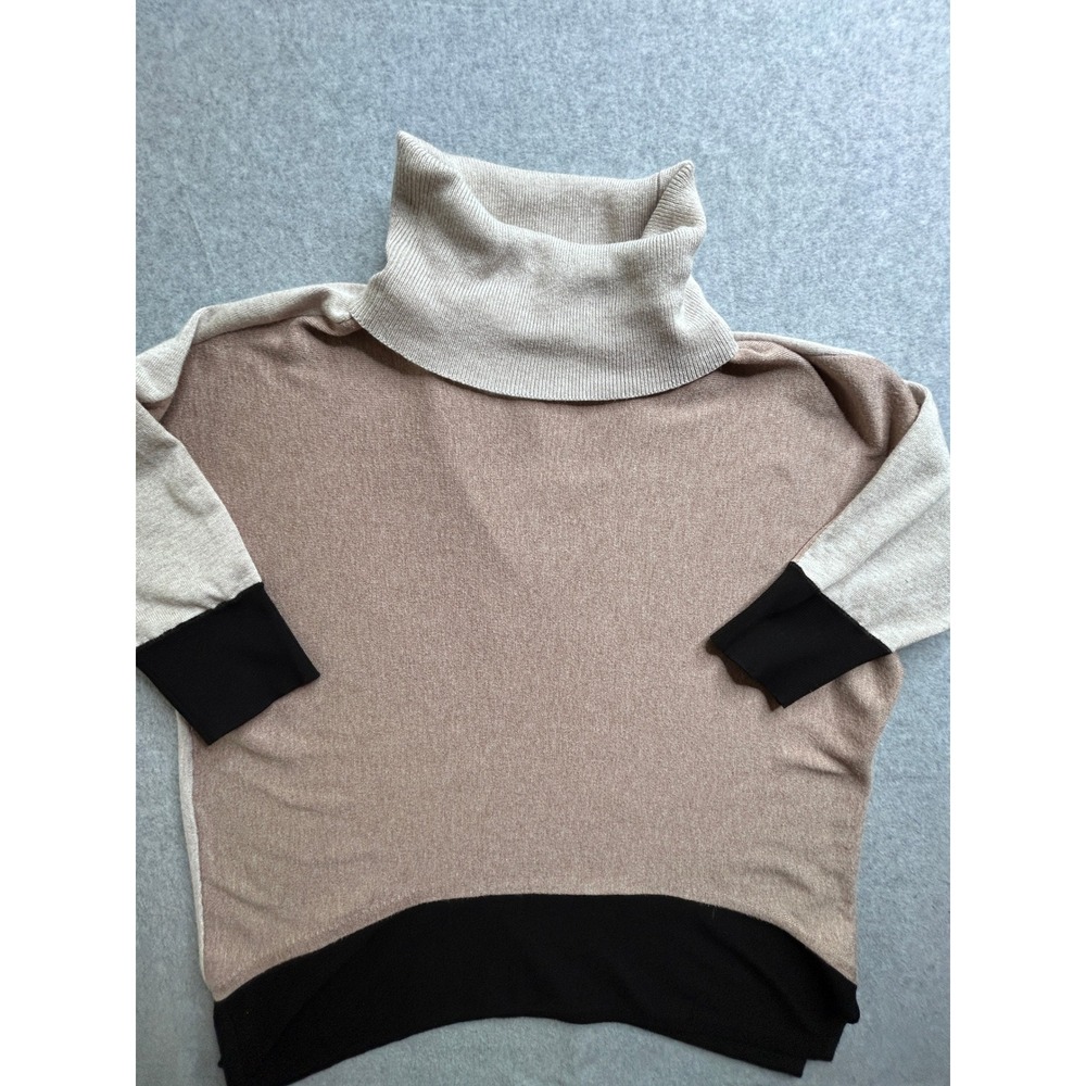 89th & Madison Cowl Neck Colorblock Sweater Tan Black Oatmeal Size M